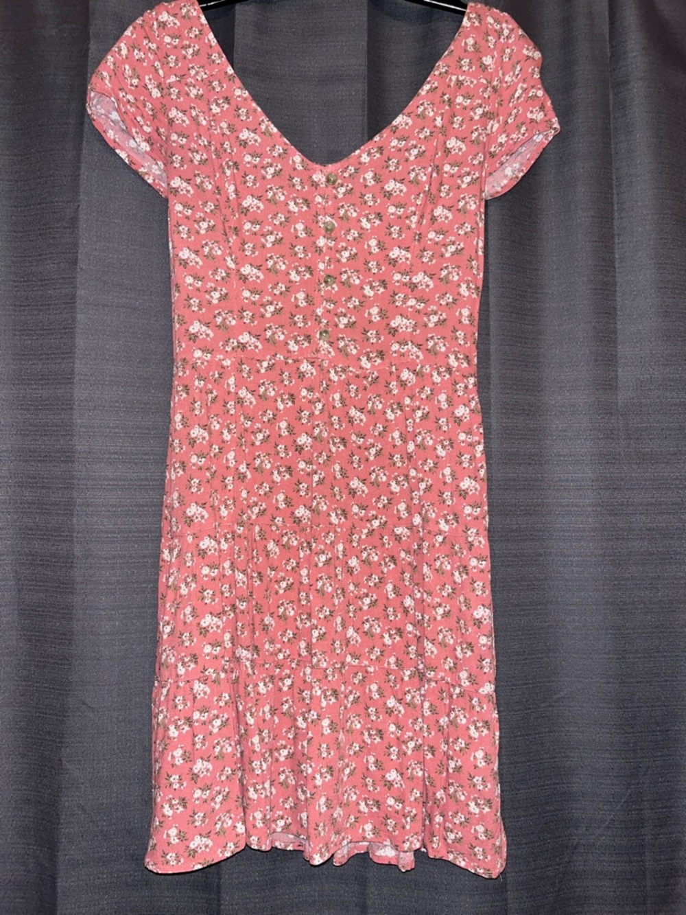 Hollister Pink Floral V-Neck Short Sleeve Dress